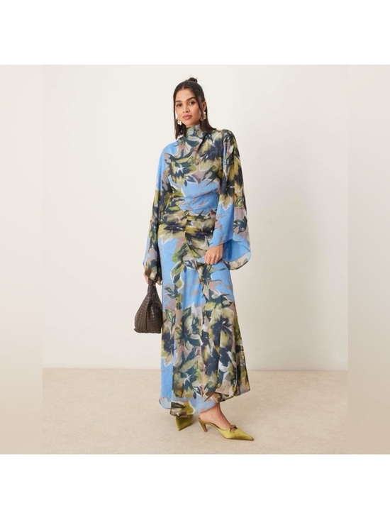 ASOS Dresses & Skirts - ASOS Blue Floral Maxi Dress with Green Accents